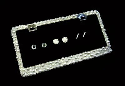 3D  Big white pearls license plate frames covers with screw caps handmade bling - Image 1 of 3