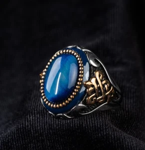 Blue Tigers Eye Stone Handmade 925 Sterling Silver jewelry Gift Men's Ring 108 - Picture 1 of 5