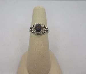 Sterling Silver OVAL Black ONYX engagement Ring 925 Cocktail Wedding Band 7.25 - Picture 1 of 7