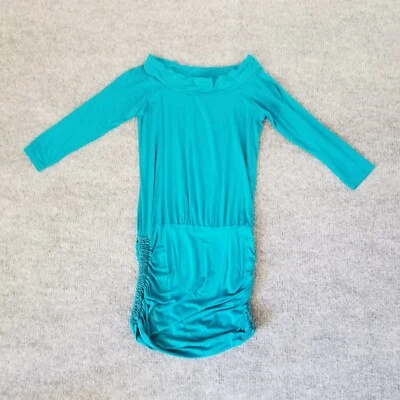 Bebe Sport Women Long Shirt Dress M Green Cinched Sides Stretch Made in the USA - Image 1 of 4