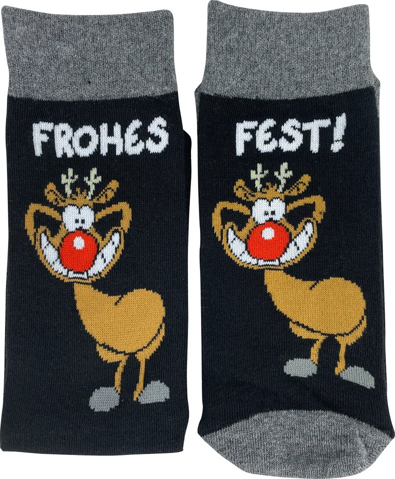 UNITED LABELS Ralph Ruthe Socken Rudi XMAS Frohes Fest für Herren Damen Grau/Schwarz Gr. 40-45