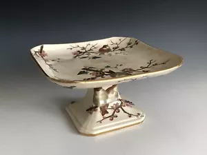 Antique George Jones & Sons England Brown Transferware Polychrome Compote - Picture 1 of 12