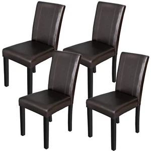 Parson Dining Chair 4 Pieces Brown Blended Leatherette Solid Wood Construction - Picture 1 of 8