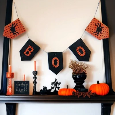Guirnalda Happy Haunting Halloween Banner Arañas Diseño BOO Negra y Naranja 5'3"  Foto 1 de 4