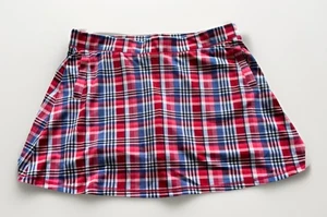 Talbot Women’s Skort Skirt Plaid Stretch Tennis Golf Red White Blue Petite XL - Picture 1 of 7