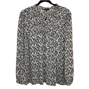 ADRIANNA PAPELL WOMENS BLOUSE Long Sleeve White with Black Flowers Size X-Large - Foto 1 di 24