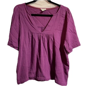 Sundance Purple Women's Gauze Top XXL Cotton V-Neck Casual Boho Short Sleeve - Picture 1 of 8
