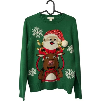 Jersey Forever 21 Verde Navidad Para Mujer Festivo Papá Noel Lentejuelas - S Foto 1 de 4