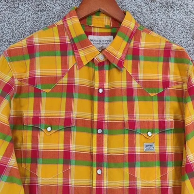 Camisa De Colección Denim Supply Ralph Lauren Para Hombres XL Amarilla A Cuadros Perla Botón a Presión Foto 1 de 4
