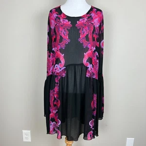 Mini Vestido Intimately Free People Symphony Swing Manga Campana Floral Transparente Grande - Imagen 1 de 14
