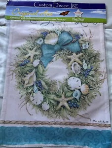 Beachy Christmas Wreath Custom Decor item# 2563FM garden flag 18"x12" - Picture 1 of 1
