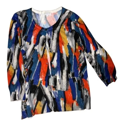 Joseph A Women's Abstract Cardigan Sweater Size L (12) Multicolor 3/4 Sleeve - Image 1 of 4