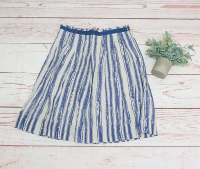 BANANA REPUBLIC Mujer 6 - Azul y Beige Rayas Lino Línea A Falda Hasta la Rodilla Foto 1 de 4