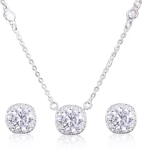 Wedding Bridal Jewelry Set Teardrop Crystal Pendant Necklace & Dangle Earrings - Picture 1 of 8