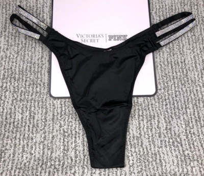 Victoria's Secret Tanga Panty Muy Sexy Nuevo con Etiquetas Grande Negro Doble Brillo Correa Foto 1 de 4