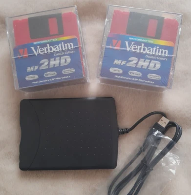 NEW - DELL FLOPPY DRIVE MODULE (USB-A) WITH 2 x 10 HD 1.44MB 3.5" FLOPPY DISKS - Image 1 of 3