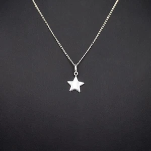 Genuine 925 Sterling Silver Star Pendant Necklace on 14" - 24" Curb Chain - Picture 1 of 6