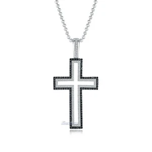 3Ct Black White Simulated Diamond Cross Pendant Women Men Necklace $275 Value - Picture 1 of 13