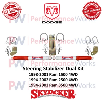 Skyjacker Steering Stabilizer Dual Kit White For Dodge RAM 1500, 2500, 3500 4WD - Image 1 of 4