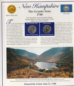 2000 New Hampshire Statehood Uncirculated Quarter/Stamp place card. - Picture 1 of 5
