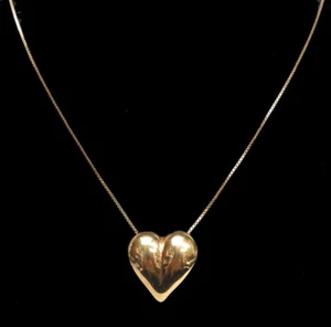 BEATIFUL 14K GOLD PUFFY HEART WITH 18" CHAIN NECKLACE - Picture 1 of 6