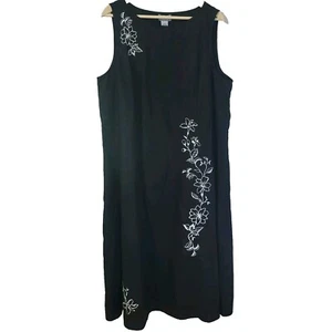 Danny Noble Off The Cuff Linen Dress Plus Size 1X Embroidered Maxi Flower Resort - Picture 1 of 12