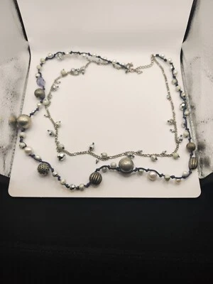 1 Doppelhalskette Modeschmuck, Kette, Silber Blau Grau - Bild 1 von 4