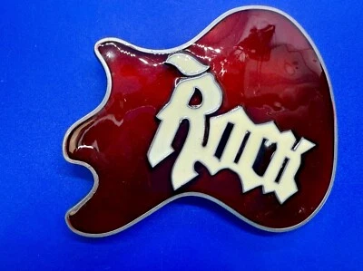Electric Guitar Body ROCK & ROLL Red Enameled Musicians Guitarist Belt Buckle - Image 1 of 4