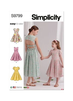 SIMPLICITY 9799 CHILDREN'S GIRLS DRESSES Sewing Pattern Size 3-6 & 7-14  EASY - Image 1 of 4