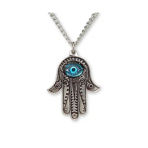 Lucky Hamsa Hand Evil Eye Amulet with Blue Eye Pendant Necklace NK-678B - Picture 1 of 7