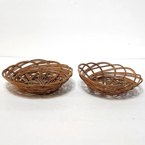 Set 2 Small Round Rattan Wicker Baskets Boho Decor - Picture 1 of 10