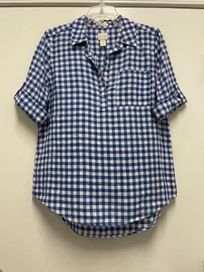 CHICO'S BLUSE - blau/weiß bügelfrei Leinen, 1/2 Knopf Kurzarm, Größe 1, 8-10 - Bild 1 von 6