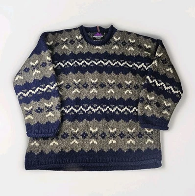 VINTAGE Purple Mountain Handmade 100% Wool Heavy Weight Sweater Hand Knit  Large - Image 1 of 4