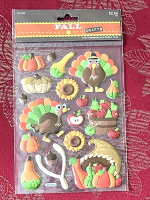LAST 1 - THANKSGIVING PIE FALL TURKEY PUFFY 3D STICKERS - FREE SHIPPING - Image 1 of 2