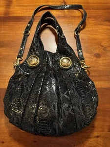 STEVEN By Steve Madden Large Black Leather Hobo Shoulder Tote Handbag - Picture 1 of 9