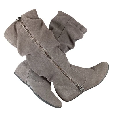 Bakers 灰色麂皮绒皮革高拉链靴女式 6.5B 码 — 第 1/4 张图片