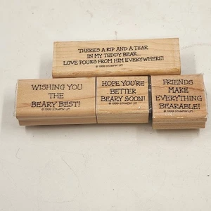 4 Wood Rubber Stamps Moral Support & Bear Theme by Stampin' Up! 1999 - Picture 1 of 14
