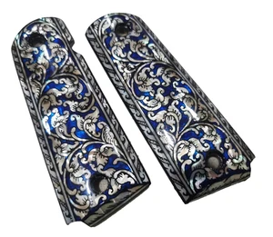 1911 Griffe Full Size Fit Colt S&W Ruger Taurus Kimber Pearl Blue Flower Draw - Bild 1 von 24