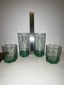 Vintage Libbey Grün Glas Facetten Achteck Tumbler/Rock Gläser - 4er Set - Bild 1 von 6