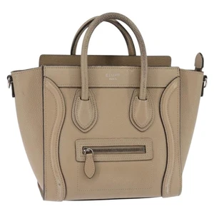 CELINE Bagaglio nano borsa a mano pelle 2 vie beige argento originale yk19706 - Foto 1 di 21