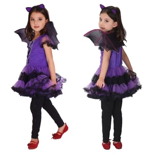 Halloween Kostüm Kinder Mädchen Karneval Fledermaus Kleid mit Flügeln &Haarreif - Bild 1 von 19