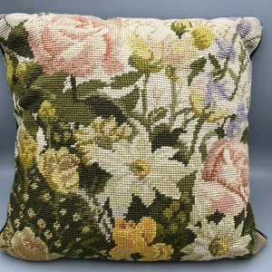 Nadelkissen Blumen Wolle Garn Baumwolle grün Samt Rücken 13" Frühling LESEN - Bild 1 von 7