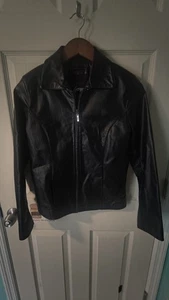 Beautiful Vintage Goya Black Leather Jacket Size Women's S Great Condition - Picture 1 of 5