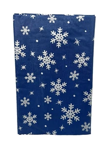 Blue Silver Snow & Stars Vinyl Tablecloth Flannel Backing 52in x 52in Square NEW - Picture 1 of 9
