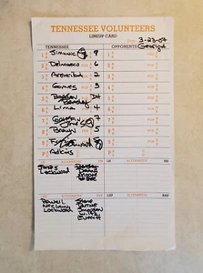 Tarjeta de alineación oficial de béisbol 2007 Tennessee Volunteers usada en juegos contra Georgia - Imagen 1 de 2