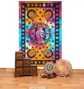 Tagesdecke Wandbehang Bunt Deko Tuch Sonne Mond Sterne Goa Hippie ca 200 x 140cm - Bild 1 von 3