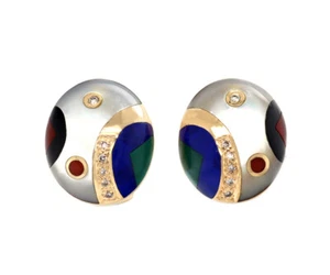 Asch Grossbardt Inlay Mother of Pearl and Diamond Clip On Earrings in 14K - Picture 1 of 4