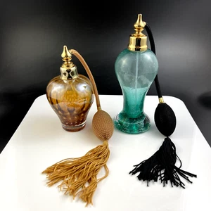 Set of 2 Irice Art Glass Perfume Bottle Atomizer w/ Label - Picture 1 of 12