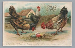 EASTER Greeting Chickens with Colored Eggs Vintage 1907 Postcard - Picture 1 of 2
