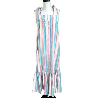 Ophelia & Indigo Maisy Striped Maxi Dress XS Button Front Rainbow Boho Coastal - Image 1 of 4